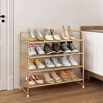 Simple Trending 4-Tier Stackable Shoe Rack, Expandable & Adjustable Shoe Organizer Storage Shelf, Wi...