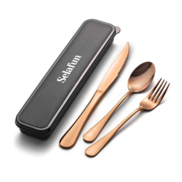 Selafun 4-pieces Travel Set with Case Portable Silverware Utensils Set for work, Stainless Steel Reu...