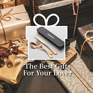 Selafun 4-pieces Travel Set with Case Portable Silverware Utensils Set for work, Stainless Steel Reusable Flatware Set Cutlery Set for Camping Picnic Hiking Office (6.7inch, Rose Gold)