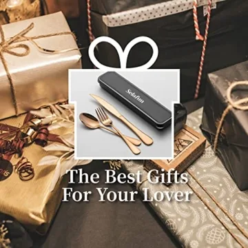 Selafun 4-pieces Travel Set with Case Portable Silverware Utensils Set for work, Stainless Steel Reusable Flatware Set Cutlery Set for Camping Picnic Hiking Office (6.7inch, Rose Gold)