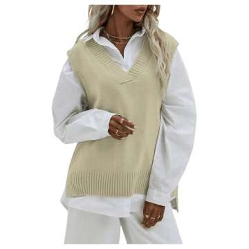 SweatyRocks Women's Sleeveless V Neck Ribbed Knit Split Pullover Sweater Vest