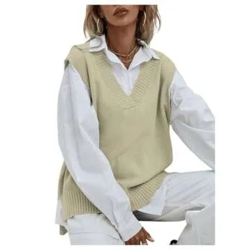 SweatyRocks Women's Sleeveless V Neck Ribbed Knit Split Pullover Sweater Vest