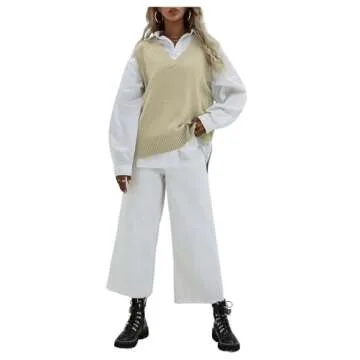 SweatyRocks Women's Sleeveless V Neck Ribbed Knit Split Pullover Sweater Vest