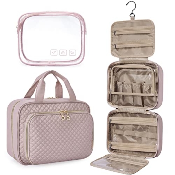 MIZATTO Toiletry Bag for Women, Hanging Travel Makeup Bag Organizer with TSA Approved Transparent Co...