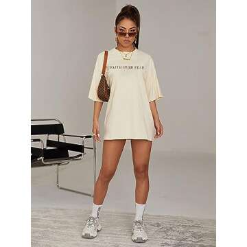 BANGELY Faith Over Fear Tshirt Women Oversized Christian Religious Sayings Tees Drop Shoulder Tee To...