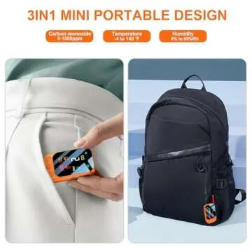 HAKINAKU Mini 3-in-1 Carbon Monoxide Detector for Safety