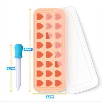 Heart Ice Cube Tray with Lid – 24 Cavity Silicone Mold for Heart-Shaped and Candy – Flexible, He...
