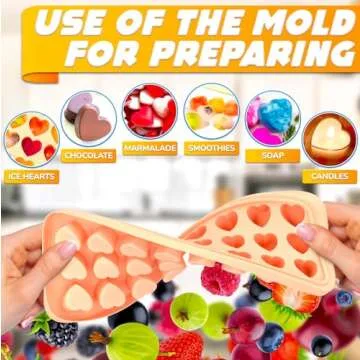 Heart Ice Cube Tray with Lid – 24 Cavity Silicone Mold for Heart-Shaped and Candy – Flexible, Heat-Resistant and Odorless Ice Cube Molds for Cocktails