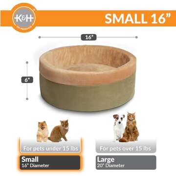 K&H Pet Products Thermo-Kitty Heated Cat Bed Small 16 Inches Sage/Tan