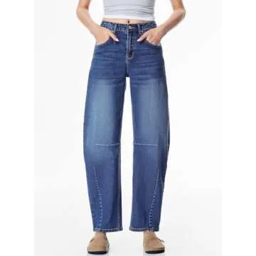 Sidefeel Women's Stylish Y2K Barrel Jeans in Blue  Sizes 16