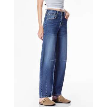 Sidefeel Women's Stylish Y2K Barrel Jeans in Blue  Sizes 16
