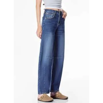 Sidefeel Women's Stylish Y2K Barrel Jeans in Blue  Sizes 16