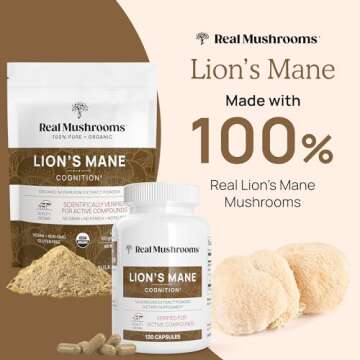 Real Mushrooms Lion’s Mane Capsules - Organic Lions Mane Mushroom Extract for Cognitive Function &...