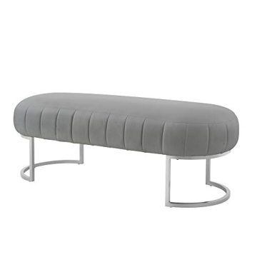 Nicole Miller Leather Bench - Grey/Silver | Design: Flavia | Upholstered | Side Channel Tufted