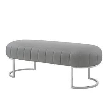 Nicole Miller Leather Bench - Grey/Silver | Design: Flavia | Upholstered | Side Channel Tufted