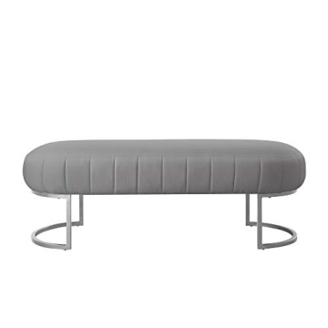 Nicole Miller Leather Bench - Grey/Silver | Design: Flavia | Upholstered | Side Channel Tufted