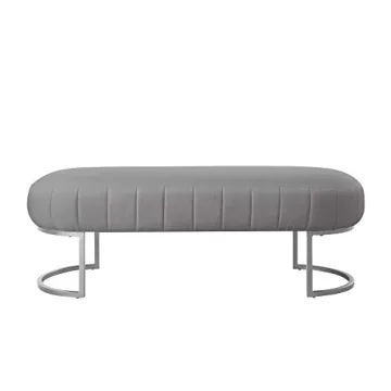 Nicole Miller Leather Bench - Grey/Silver | Design: Flavia | Upholstered | Side Channel Tufted