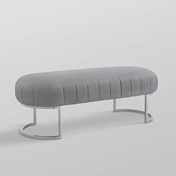 Nicole Miller Leather Bench - Grey/Silver | Design: Flavia | Upholstered | Side Channel Tufted