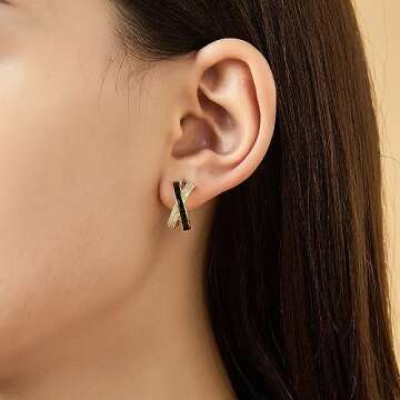 Aprilery Gold Hoop Earrings for Women, Dainty Cubic Zirconia Pearl Twisted Chunky Gold Hoop Earrings Cuff Lightweight Statement Earrings Hypoallergenic Jewelry for Her