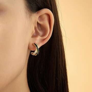 Aprilery Gold Hoop Earrings for Women, Dainty Cubic Zirconia Pearl Twisted Chunky Gold Hoop Earrings Cuff Lightweight Statement Earrings Hypoallergenic Jewelry for Her