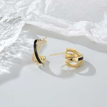 Aprilery Gold Hoop Earrings for Women, Dainty Cubic Zirconia Pearl Twisted Chunky Gold Hoop Earrings Cuff Lightweight Statement Earrings Hypoallergenic Jewelry for Her