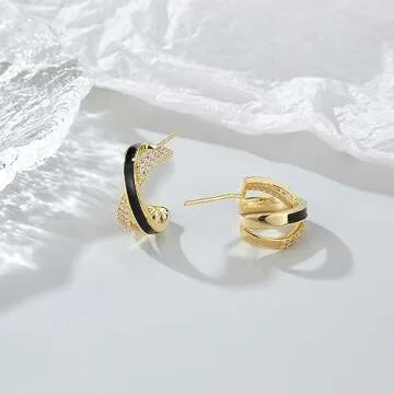 Aprilery Gold Hoop Earrings for Women, Dainty Cubic Zirconia Pearl Twisted Chunky Gold Hoop Earrings Cuff Lightweight Statement Earrings Hypoallergenic Jewelry for Her