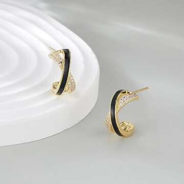 Aprilery Gold Hoop Earrings for Women, Dainty Cubic Zirconia Pearl Twisted Chunky Gold Hoop Earrings Cuff Lightweight Statement Earrings Hypoallergenic Jewelry for Her