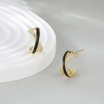Aprilery Gold Hoop Earrings for Women, Dainty Cubic Zirconia Pearl Twisted Chunky Gold Hoop Earrings Cuff Lightweight Statement Earrings Hypoallergenic Jewelry for Her