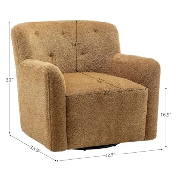 KINWELL 32.5" Swivel Chenille Barrel Chair for Living Room