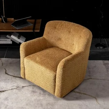 KINWELL 32.5" Swivel Chenille Barrel Chair for Living Room