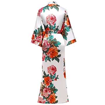 BABEYOND Women's Kimono Robe Long Satin Silky Floral Lightweight Bridesmaid Wedding Bachelorette Par...