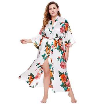 BABEYOND Women's Kimono Robe Long Satin Silky Floral Lightweight Bridesmaid Wedding Bachelorette Party Robe