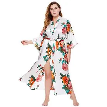 BABEYOND Women's Kimono Robe Long Satin Silky Floral Lightweight Bridesmaid Wedding Bachelorette Party Robe