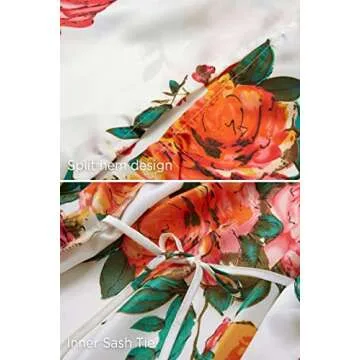 BABEYOND Women's Kimono Robe Long Satin Silky Floral Lightweight Bridesmaid Wedding Bachelorette Party Robe