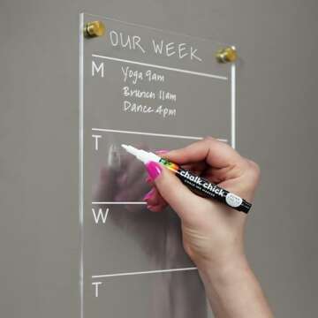 Magnetic Acrylic Weekly Calendar for Fridge, Includes 4 Magnetic Wet-Erase Markers for Refrigerator, 7" X 18".