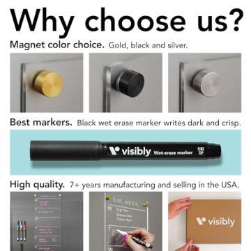 Magnetic Acrylic Weekly Calendar for Fridge, Includes 4 Magnetic Wet-Erase Markers for Refrigerator, 7" X 18".