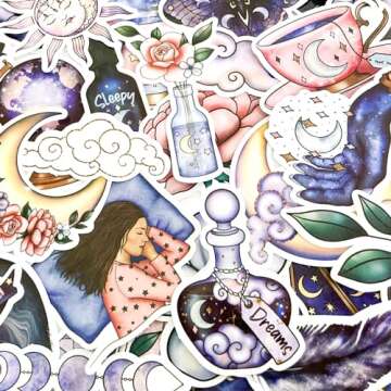 Enchanting Yoksas Magic Moon Stars Astrology Stickers - 50 Large Vinyl Designs