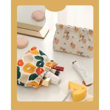 Gepehoho Small Pouch Bag, 3pcs Mini Cosmetic Bag for Purse, No Zipper Self-closing Cute Makeup Pouch for Women & Girl (C)