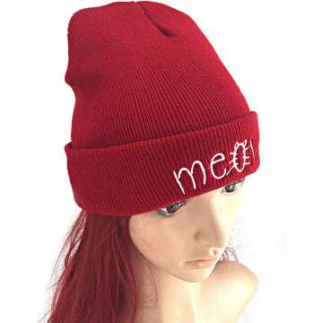 Beurio Slouchy Beanie Hat with Meow for Winter