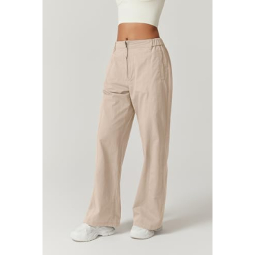 QISNEN Women's Cotton Cargo Pants High Waist Wide Leg