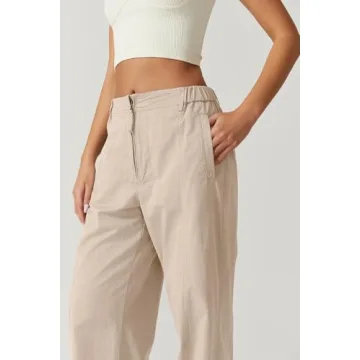 QISNEN Women's Cotton Cargo Pants High Waist Wide Leg