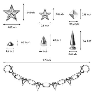 GOTPE Punk Shoe Charms Goth Shoe Decoration Rivet Cone Spike Charms Chain for Woman and Man DIY Emo Y2K Shoe Pack