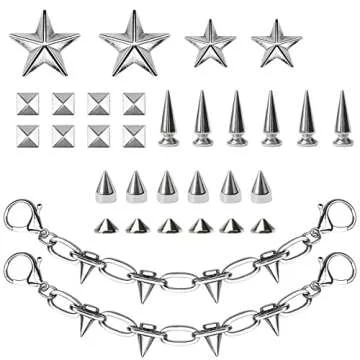 GOTPE Punk Shoe Charms Goth Shoe Decoration Rivet Cone Spike Charms Chain for Woman and Man DIY Emo Y2K Shoe Pack