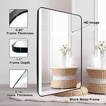 SILD Bathroom Mirror Black Rectangle Wall Mirror 30 x 40 inch Large Wall Mounted Vanity Mirrors with Aluminum Frame, Hangs Horizontal Or Vertical, Rounded Corner