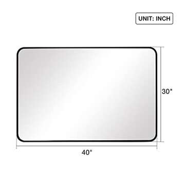 SILD Bathroom Mirror Black Rectangle Wall Mirror 30 x 40 inch Large Wall Mounted Vanity Mirrors with Aluminum Frame, Hangs Horizontal Or Vertical, Rounded Corner