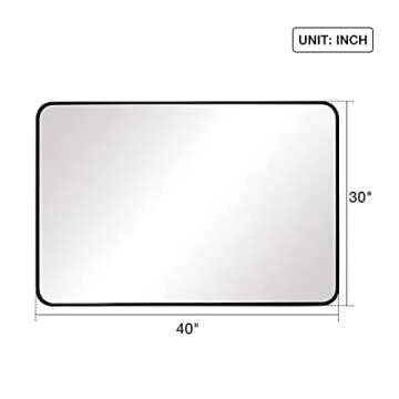 SILD Bathroom Mirror Black Rectangle Wall Mirror 30 x 40 inch Large Wall Mounted Vanity Mirrors with Aluminum Frame, Hangs Horizontal Or Vertical, Rounded Corner