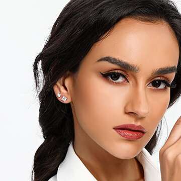 18K White Gold Plated CZ Stud Earrings Set Princess/Round Cubic Zirconia Hypoallergenic Jewelry for Women Men 6 Pairs (white gold plated)