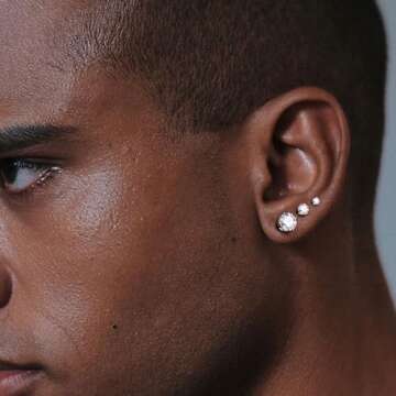 18K White Gold Plated CZ Stud Earrings Set Princess/Round Cubic Zirconia Hypoallergenic Jewelry for Women Men 6 Pairs (white gold plated)