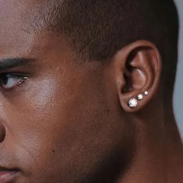 18K White Gold Plated CZ Stud Earrings Set Princess/Round Cubic Zirconia Hypoallergenic Jewelry for Women Men 6 Pairs (white gold plated)