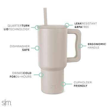 Simple Modern 30 oz Tumbler with Handle and Straw Lid | Insulated Cup Reusable Stainless Steel Water Bottle Travel Mug Cupholder Friendly | Gifts for Women Men Him Her | Trek Collection | Almond Birch